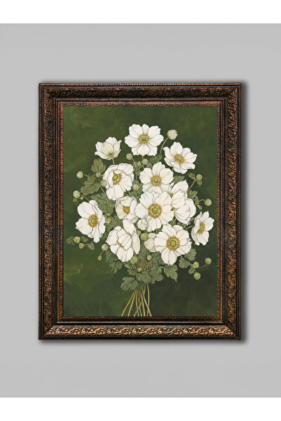 WoodyArts Buchet verde cu ramă antică din bronz, pictură decorativă de perete...