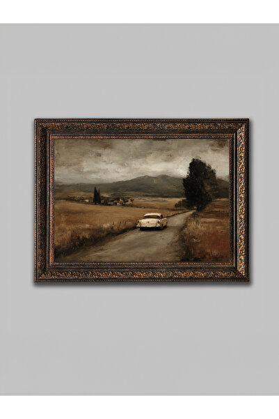 WoodyArts Eski Araba Bronz Eskitme Çerçeveli Dekoratif Salon Duvar Tablosu Ev...