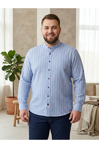 Chordi Men's Plus Size Oversized Slim Fit Long Sleeve Linen Notched Collar Shirt