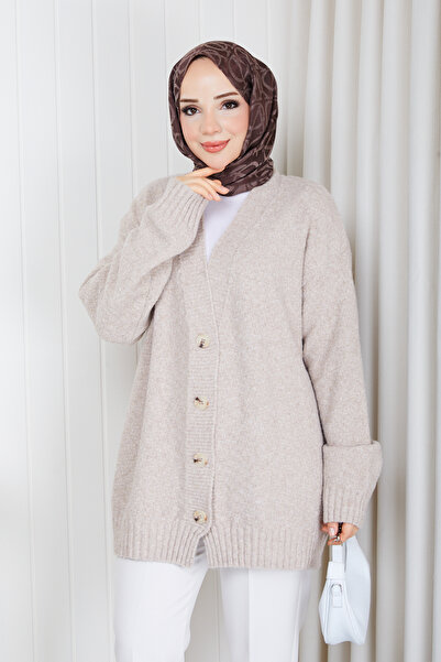 Pamuk Butik Women's Square Patterned Knit Cardigan