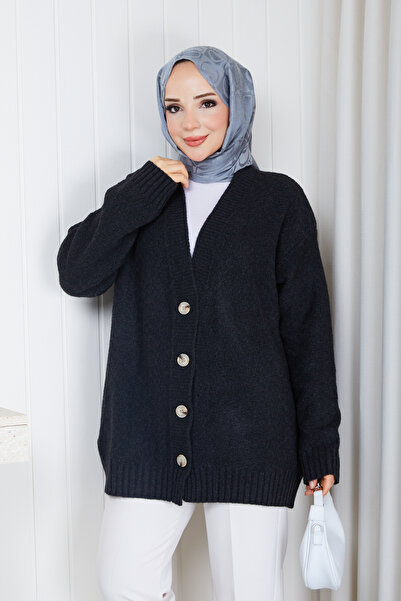 Pamuk Butik Women's Square Patterned Knit Cardigan