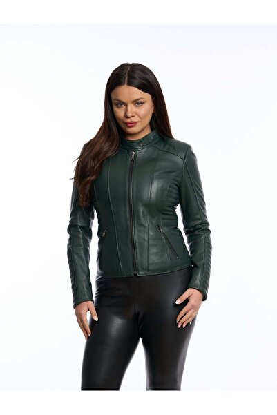 Luxus Geaca din piele naturala, matchy, verde