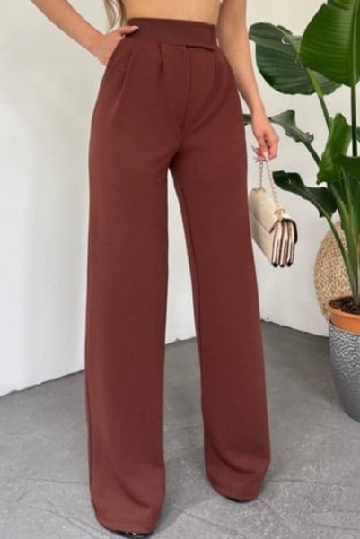 noov Women's Lycra Velcro Closure Zr Crepe Palazzo Trousers 6016 Brown