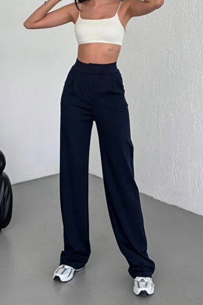 noov Women's Lycra Velcro Closure Zr Crepe Palazzo Trousers 6016 Dark Blue