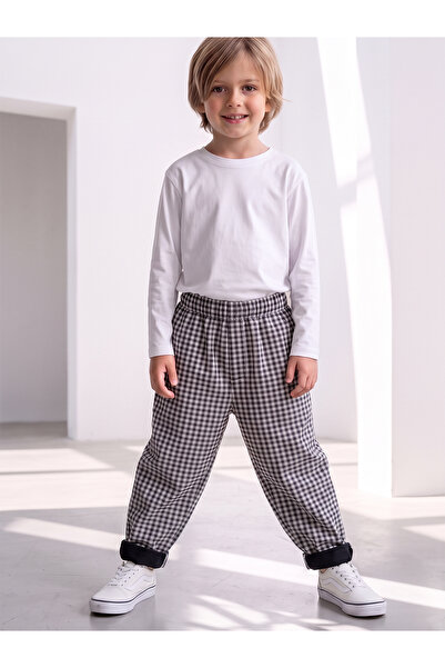 Catz Kids Erkek Çocuk Havuç Kesim Pantolon Siyah Beyaz Pötikare