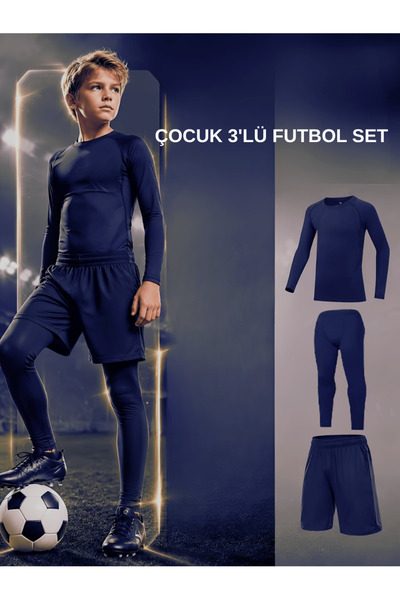 RUTBİL SPORTS 3'LÜ SPOR SETÇOCUK UZUN KOL SPOR BODY & TAYT & ŞORT FUTBOL BASK...