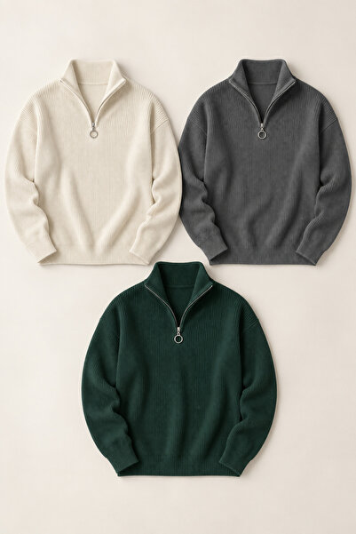 OTAKU 3-Pack Advantageous Men's Half-Zipper Stand-Up Collar Knit Sweater