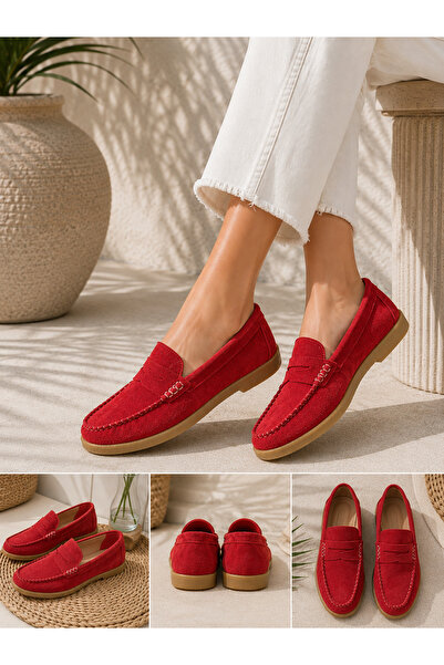 More Sports Women's Genuine Leather Moccasin Stitched Drawstring Loafer Casua...