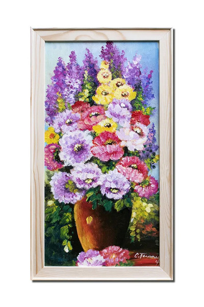 artnova Χειροποίητο πίνακας με κορνίζα, Βάζο με πολύχρωμα λουλούδια, 70x40εκ....