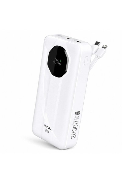 Bagajon PW-107 20.000 mAh Powerbank 22.5W Hızlı Şarj Dahili Type-C Lightning Kablolu LCD Göstergeli 2 USB Be