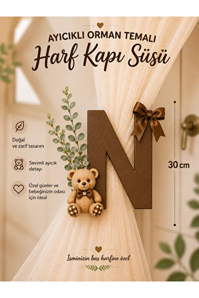 Genel Markalar Kişiye Özel Baş Harf Kapı Süsü 30 cm – Ayıcıklı Orman Temalı B...