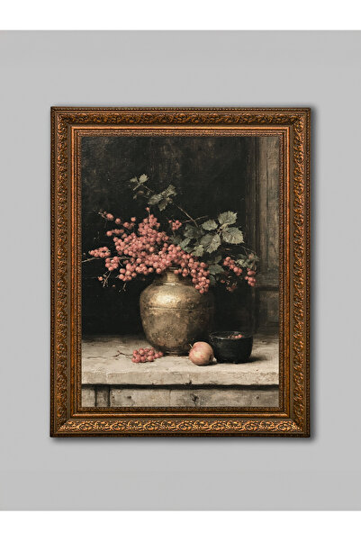 WoodyArts Fructe roșii, maro rustic, cu ramă antică, pictură decorativă de pe...
