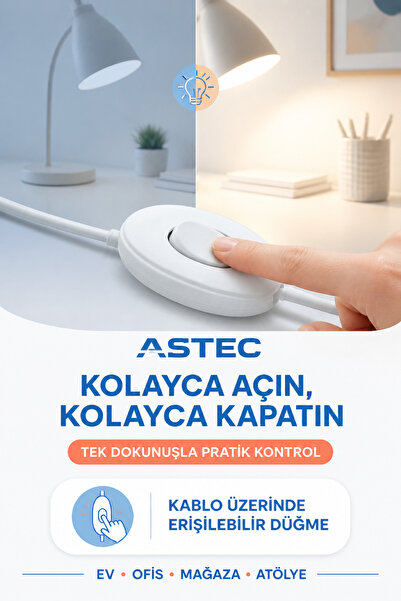 ASTEC Kaliteli Ara Puar Anahtar Beyaz Kablo Üstü Aç Kapa Düğmesi 5 Adet