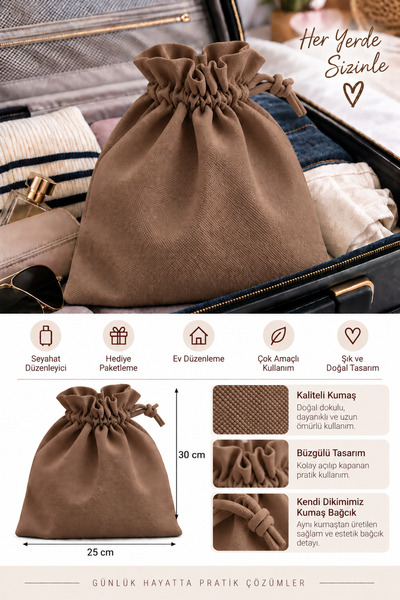 ALASEREN 25×30 cm Makeup Bag – Travel Organizer Drawstring Fabric Pouch