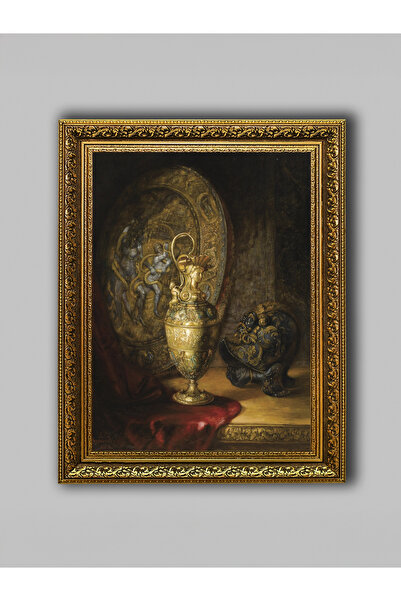 WoodyArts Vază cu broderie aurie, cu ramă aurie în stil antic, pictură decora...