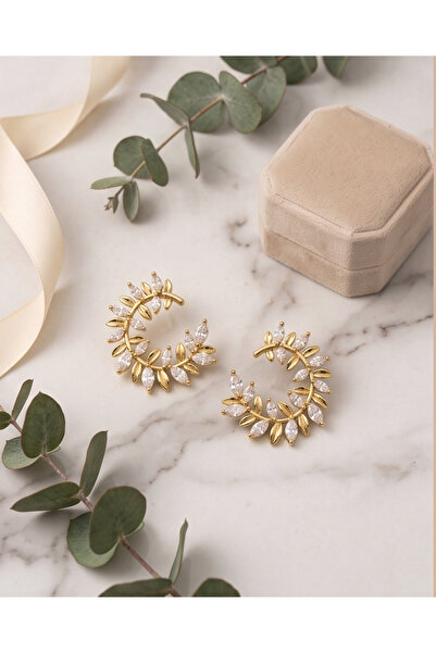 XUPING JEWELRY Kristal Taşlı Yapraklar Kadın Küpe - 14K Altın Renginde - Kara...