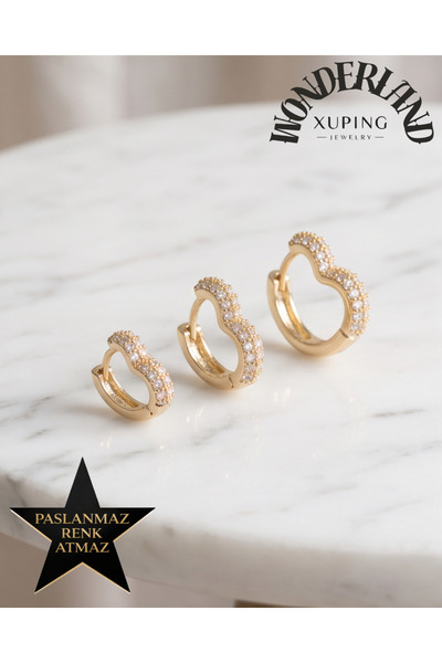 XUPING JEWELRY Kalp Kadın Üçlü Set Küpe - 14K Altın Renginde - Zirkon Taşlı -...