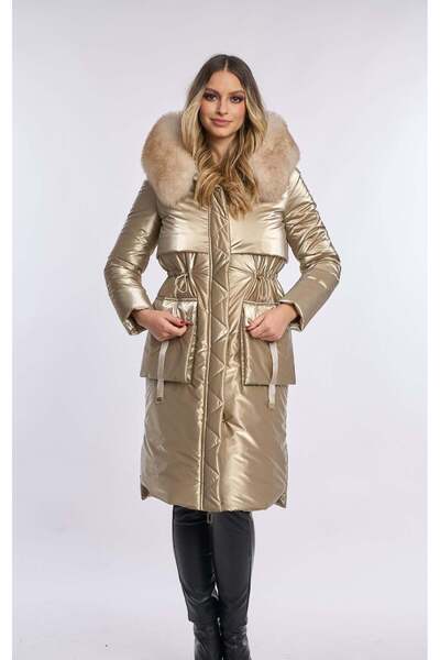 Luxus Geaca Fas cu blana naturala, Gold, lunga