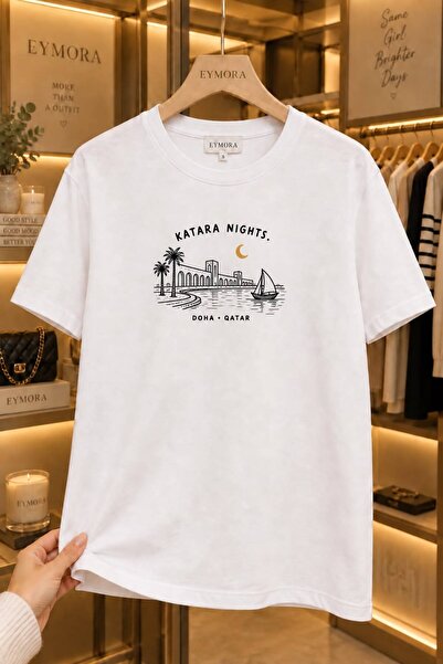EYMORA Μπλουζάκι Qatar Nights Doha με στάμπα σε λευκό χρώμα, unisex – Σχέδιο ...