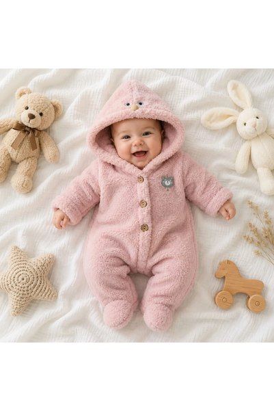 BEBELON Bear detail hooded winter baby jumpsuit
