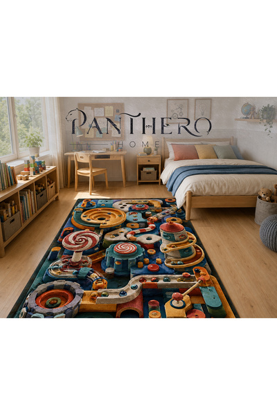 Panthero Home Renkli Bilye Parkuru Desenli Çocuk Odası Kaymaz Taban Süngerli ...