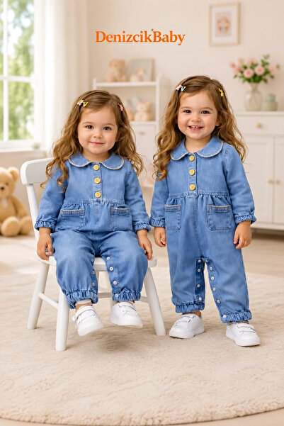 candar Düğme Detaylı Kot Bebek Tulumu – 3-12 Ay