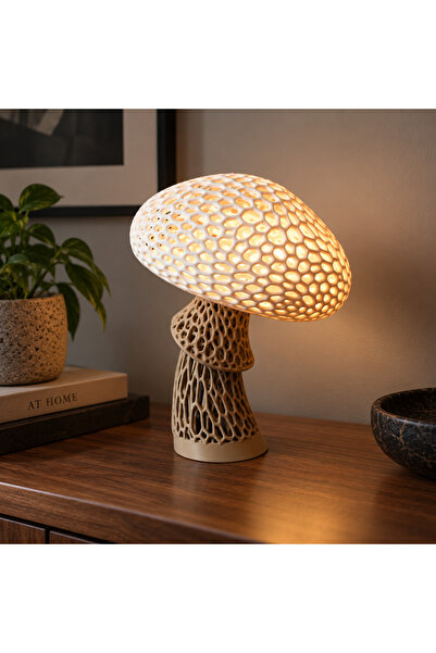katasarım Mycelia Mantar Masa Lambası 38 cm E27 LED Ampullü Dekoratif 3D Tasa...