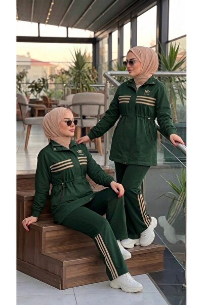 lamaro طقم بدلة رياضية إسلامية سوداء بتفاصيل مخططة ورباط