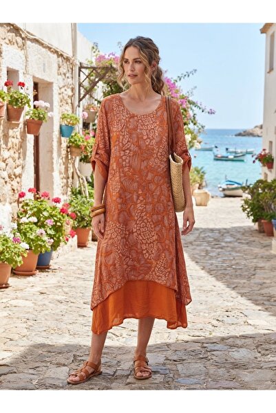 AYASOFYA OTANTIK Women's Italian Leopard Patterned 3/4 Sleeve 100% Cotton Mid...