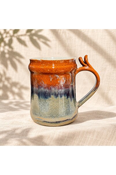 Ranowa Ceramic HOBBİT El Yapımı Stoneware Kupa Özel Tasarım Dal Kulplu Turunc...
