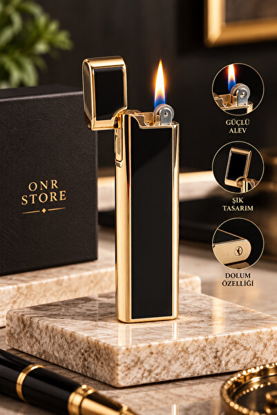 ONRSTORE İnce Slim Gaz Dolumlu Metal Gold Kapaklı Premium Şık Tasarım