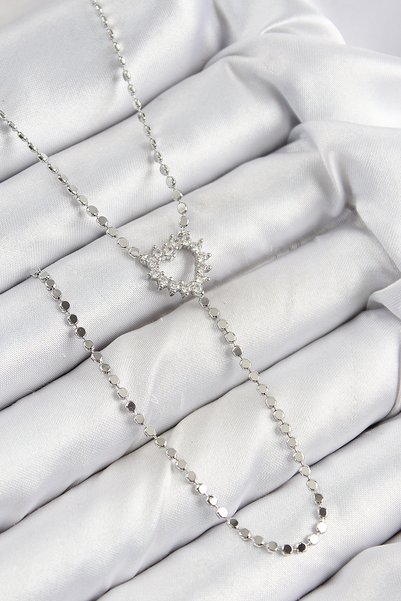 Livenda Brass Zircon Stone Crushed Chain Heart Model Silver Color Y Necklace ...