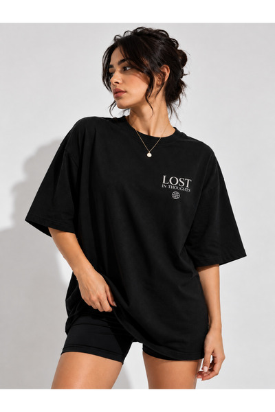 OWNME Γυναίκα λευκή 🤍   Μπλουζάκι με στάμπα "LOST IN THOUGHTS" - Λαιμόκοψη π...