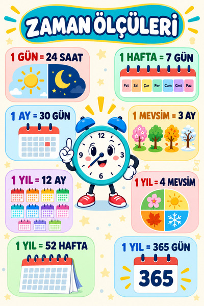 PRİME Concept Koç Stüdyo Zaman Ölçüleri Eğitici Okul Posteri – Gün Hafta Ay M...