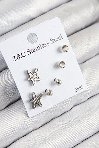 Livenda 316L Steel Zircon Stone Sea Star Model Silver Color Women's Set Earri...