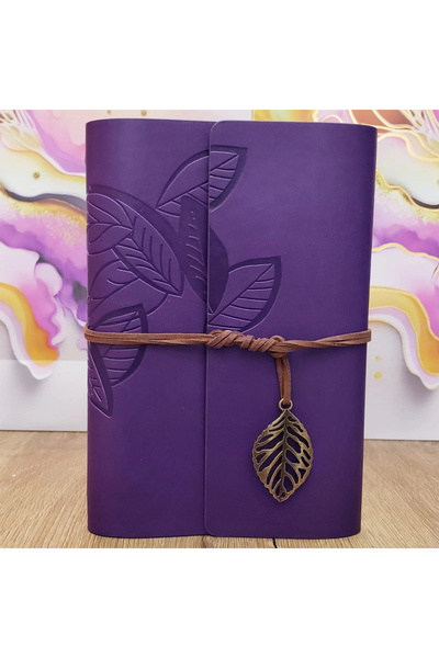 Livenda Leaf Patterned Unlined Leather Notebook Purple