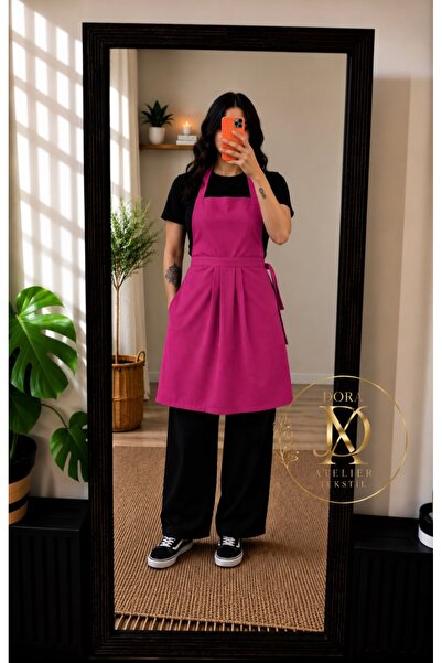 DORA ATELIER TEKSTİL مريلة للمطبخ والطهاة باللون الفوشيا الوردي《قماش على شكل ...