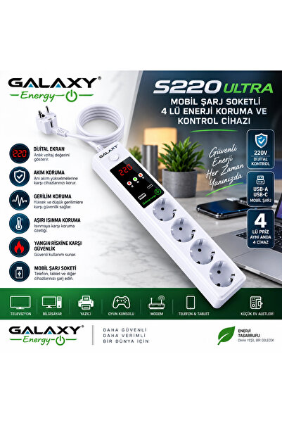 GALAXY Energy Galaxy S220 S220 Ultra 4Lü Akım Korumalı Usb+Type C G.Rpiz 1.5Mt