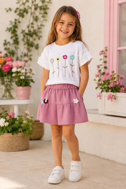 candar Flower Embroidered Children's Set – Ages 3/10