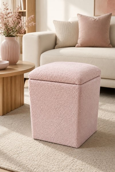 MEFAKS TEKSTİL Kare Puf Baby Face Kumaş 43x38x38 cm Pudra Pembe