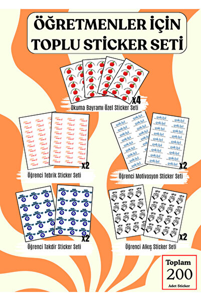 ANSHA CRAFTS Öğretmenler İçin TOPLU Sticker Seti - (200 adet)