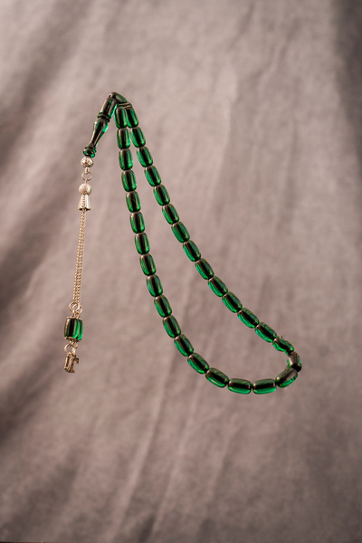 İSTANBULTAKI925 Special Blessed and Lettered Tassel Capsule Fire Amber Prayer Beads