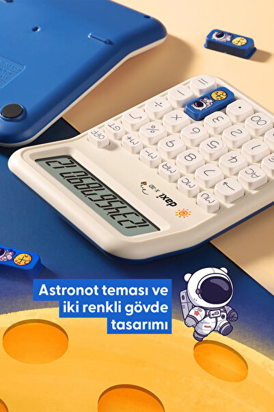 Daxi X-110 Küçük Boy Hesap Makinesi, Astronot Temalı, İki Renkli Gövde Tasarımı, 12 Haneli, 9.5 x 12.5 cm