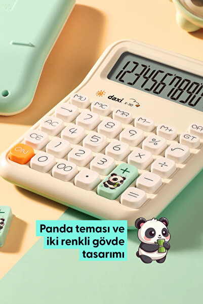 Daxi X-110 Küçük Boy Hesap Makinesi, Panda Temalı, İki Renkli Gövde Tasarımı, 12 Haneli, 9.5 x 12.5 cm