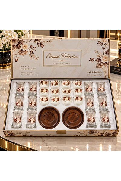 laverahome 36 Piece Luxury Gift Set Tea Cups & Saucers - Rose Pattern with Matte Wooden Teapots