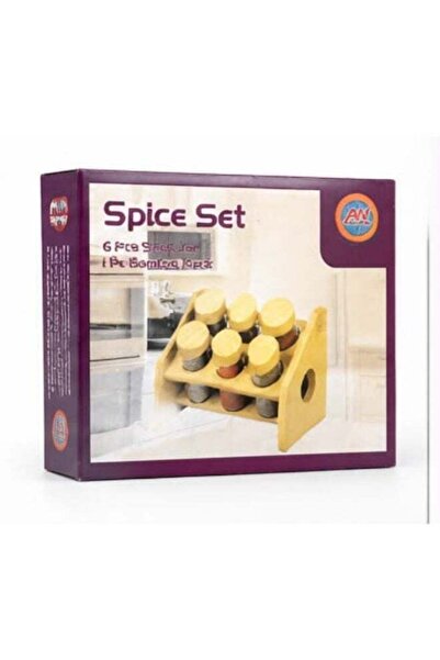 Generic Bamboo and Glass Spice Rack Set, 6 Pieces - Spice Set with Holder