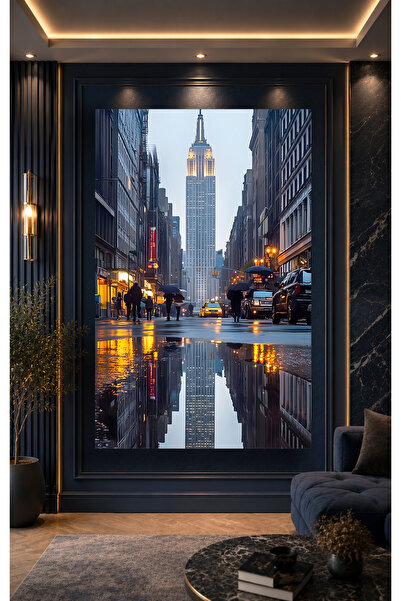 Evnora Home Decor New York Empire State Building Tablo – Yağmurlu Gece Şehir ...