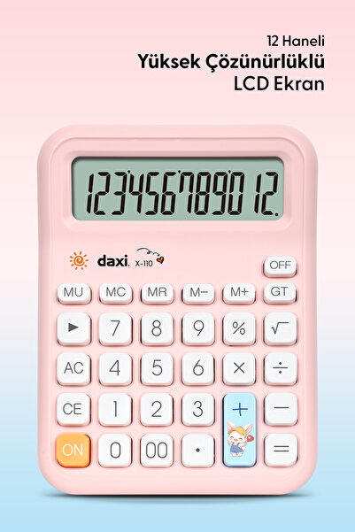 Daxi X-110 Küçük Boy Hesap Makinesi, Tavşan Temalı, İki Renkli Gövde Tasarımı, 12 Haneli, 9.5 x 12.5 cm