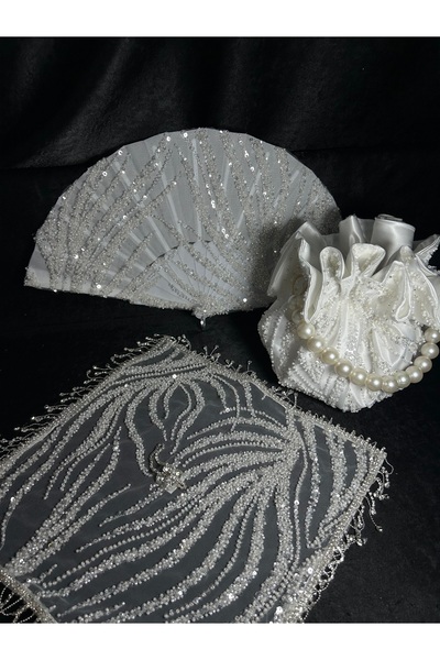 Bridal Luxe Premium gelin seti gelin çantası gelin yelpazesi ve gelin mendili