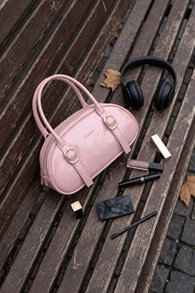 Shanta Powder Crinkled Patent Leather D62 Gold Buckle Oval Design Large Inter...